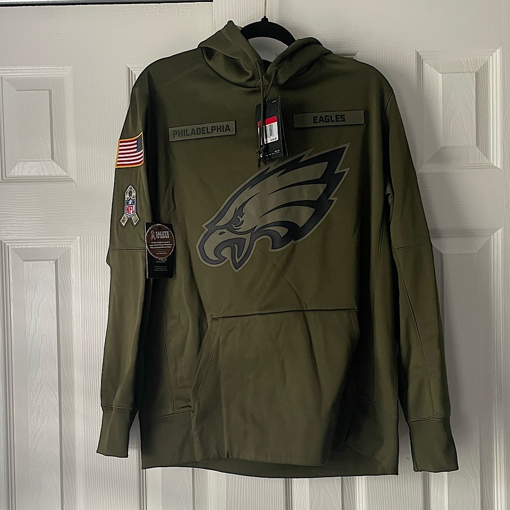 Philadelphia Eagles Hoodies Olive Salute to Service Sideline Thermal Pullover